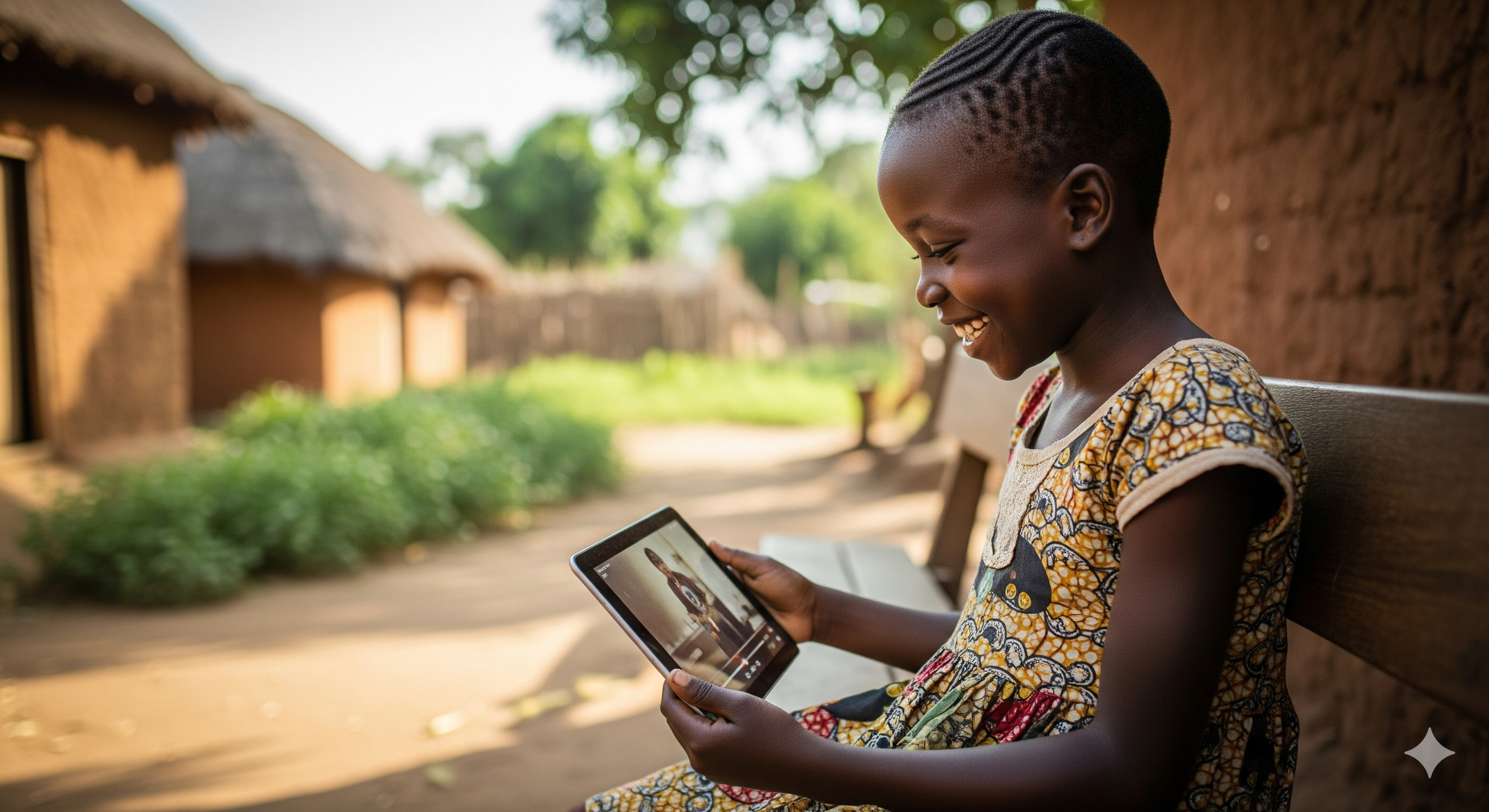 A girl using a tablet to learn in a rural area_EdTech for Reality
