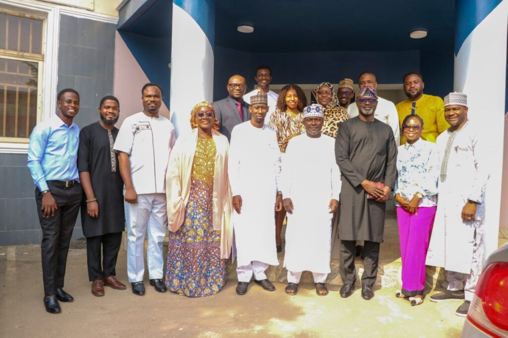 Members of the NUC team, led by Malam Abubakar M. Girei (Ag. Director of Academic Planning, NUC), pose for a photograph with staff of Miva Open University, Abuja, led by Professor Tayo Arulogun (Vice Chancellor), after a debriefing for Miva's MIT and MPH programmes in 2025.