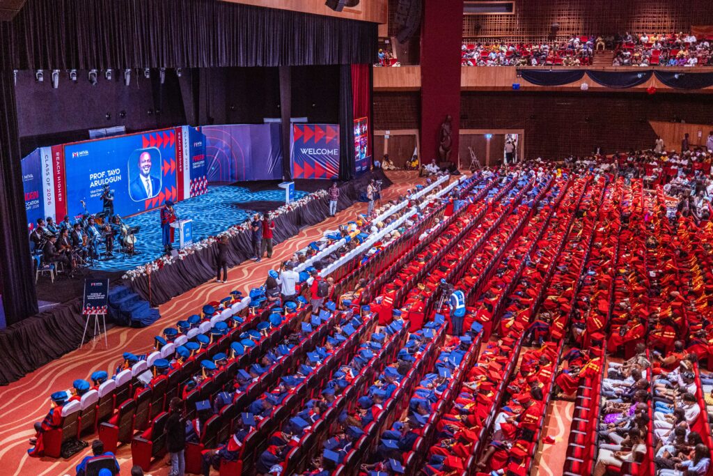 Graduands, faculty, dignitaries, and well-wishers at the 2026 maiden convocation at the Wole Soyinka Centre for Culture and Creative Arts, Iganmu, Lagos.