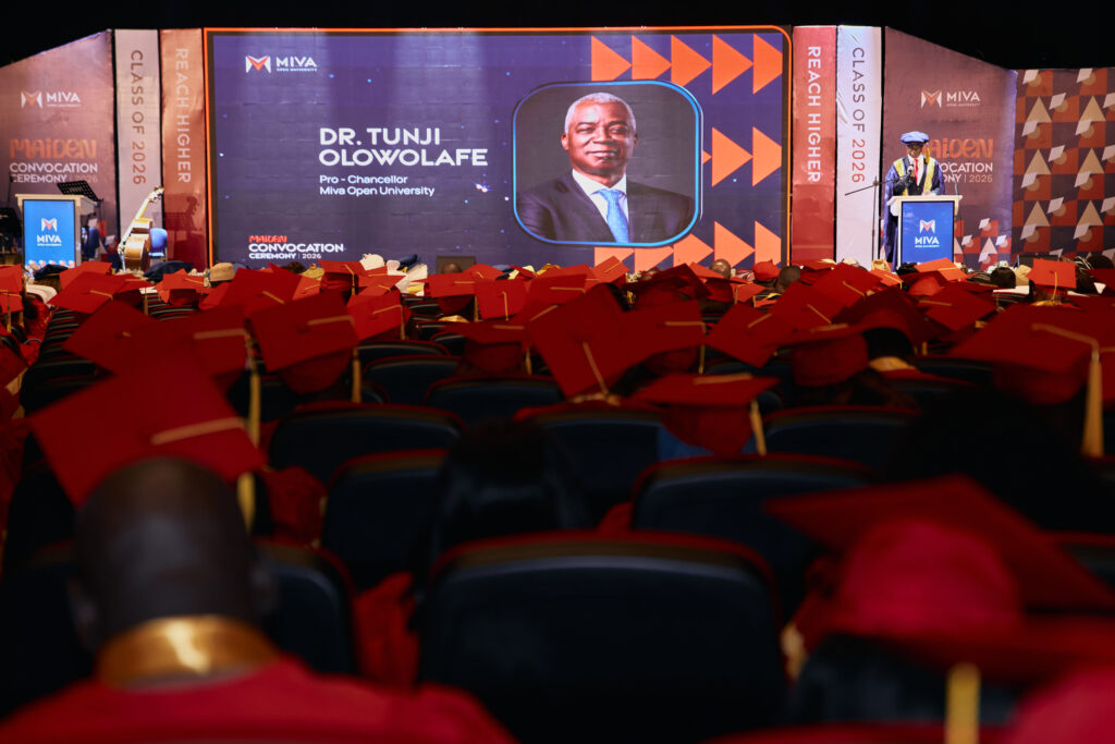 Dr Tunji Olowolafe, Pro-Chancellor of Miva Open University, during his inaugural address at the maiden convocation ceremony.