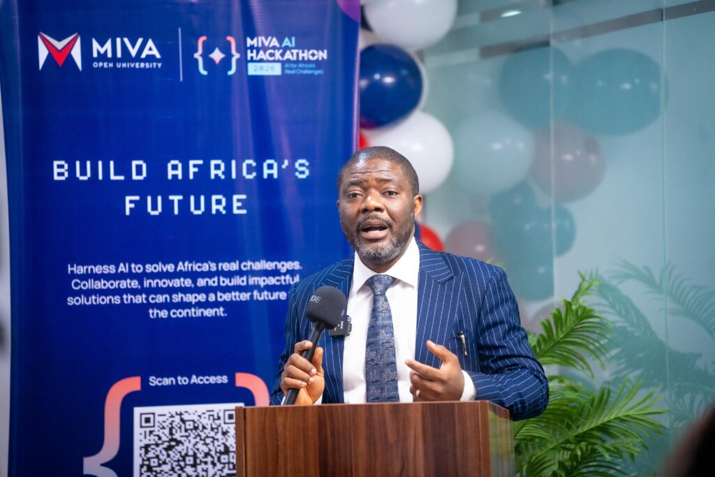 Dr Obadare Peter Adewale during the keynote address at the Miva AI Hackathon 2026 in Abuja.