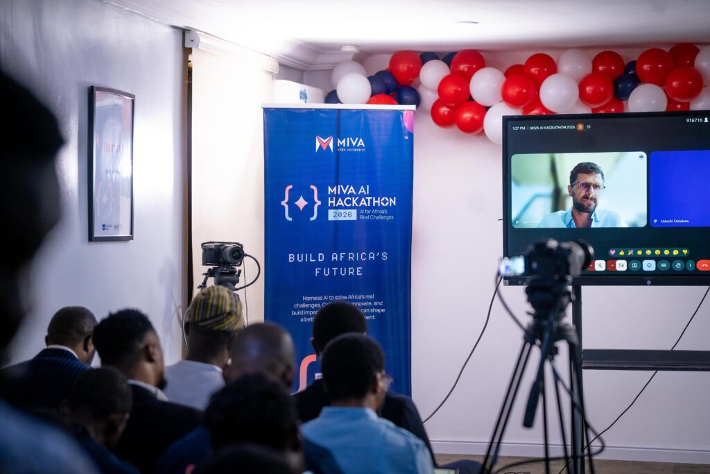 (On-screen): David Timis during the fireside chat at the Miva AI Hackathon 2026.