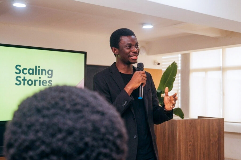 AyoOluwa Nihinlola, Chief Content Officer at the uLesson Group, presenting at the Scaling Stories: AI Video workshop.